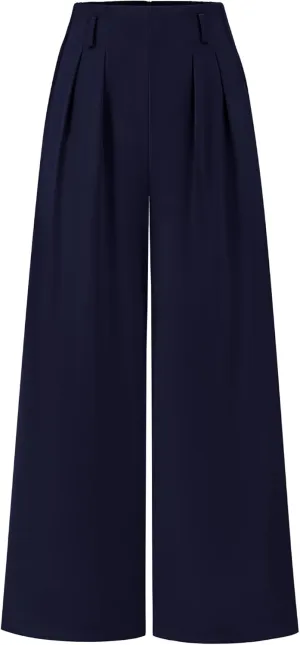 BTFBM Women's Elegant Flowy Dress Pants Front Pleated High Waisted Casual Wide Leg Loose Palazzo Trousers with Pockets