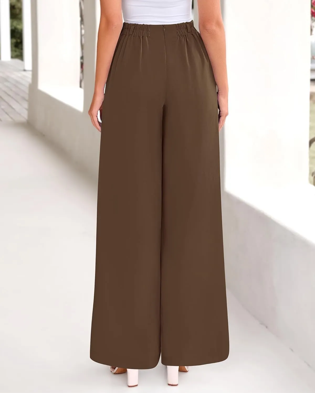 BTFBM Women's Elegant Flowy Dress Pants Front Pleated High Waisted Casual Wide Leg Loose Palazzo Trousers with Pockets