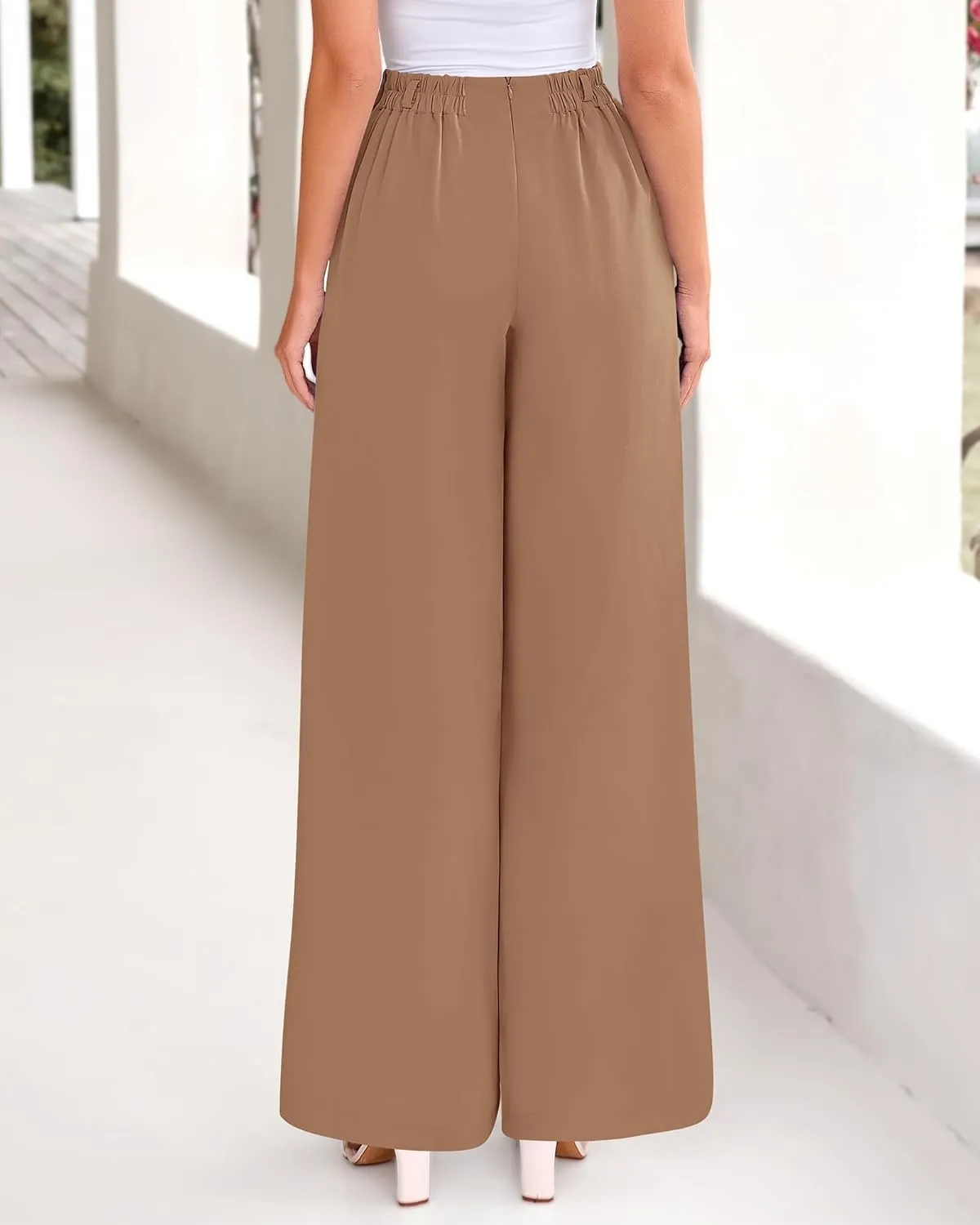BTFBM Women's Elegant Flowy Dress Pants Front Pleated High Waisted Casual Wide Leg Loose Palazzo Trousers with Pockets