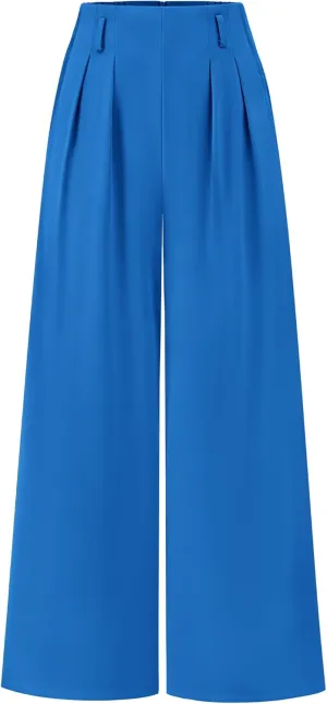 BTFBM Women's Elegant Flowy Dress Pants Front Pleated High Waisted Casual Wide Leg Loose Palazzo Trousers with Pockets
