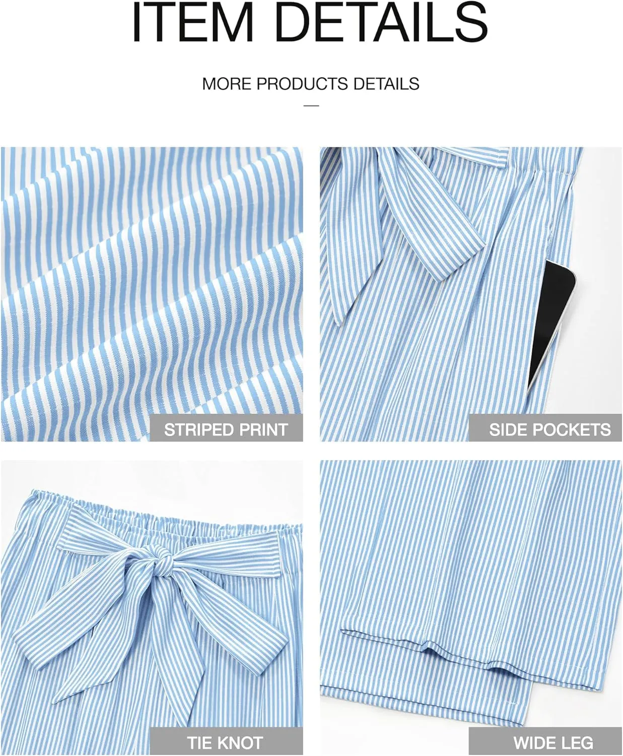 BTFBM Womens Striped Wide Leg Pants Dressy High Waist Trousers Business Casual Loose Flowy Tie Knot Palazzo Pants