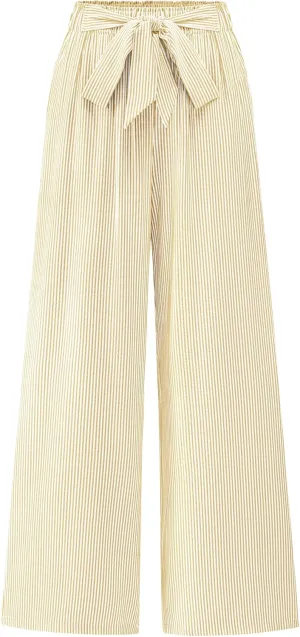 BTFBM Womens Striped Wide Leg Pants Dressy High Waist Trousers Business Casual Loose Flowy Tie Knot Palazzo Pants