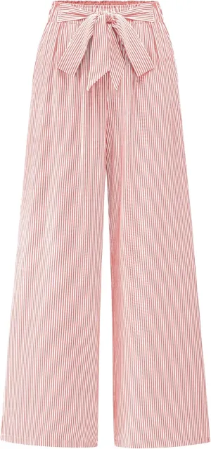 BTFBM Womens Striped Wide Leg Pants Dressy High Waist Trousers Business Casual Loose Flowy Tie Knot Palazzo Pants