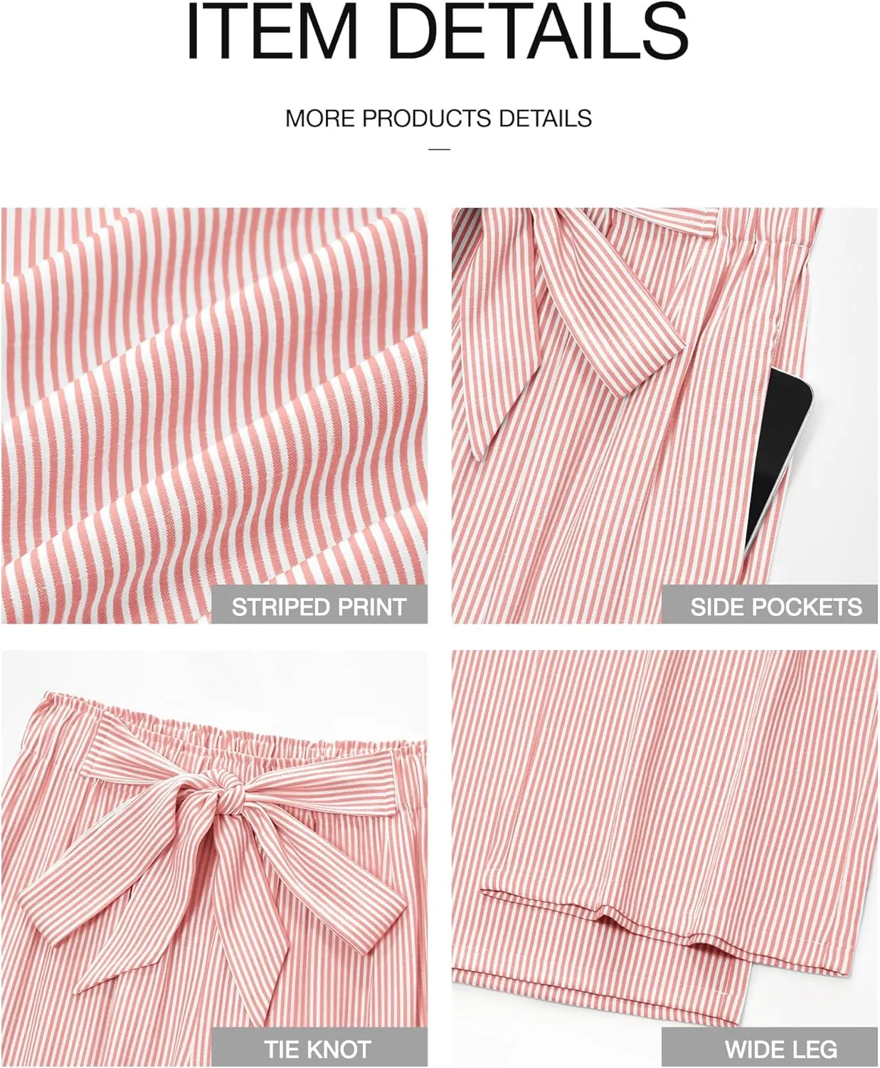 BTFBM Womens Striped Wide Leg Pants Dressy High Waist Trousers Business Casual Loose Flowy Tie Knot Palazzo Pants