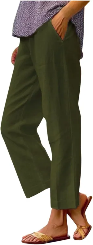 Capri Pants for Women Casual Straight Leg Lounge Trousers Elastic High Waist Lightweight Comfy Soft Palazzo Pants
