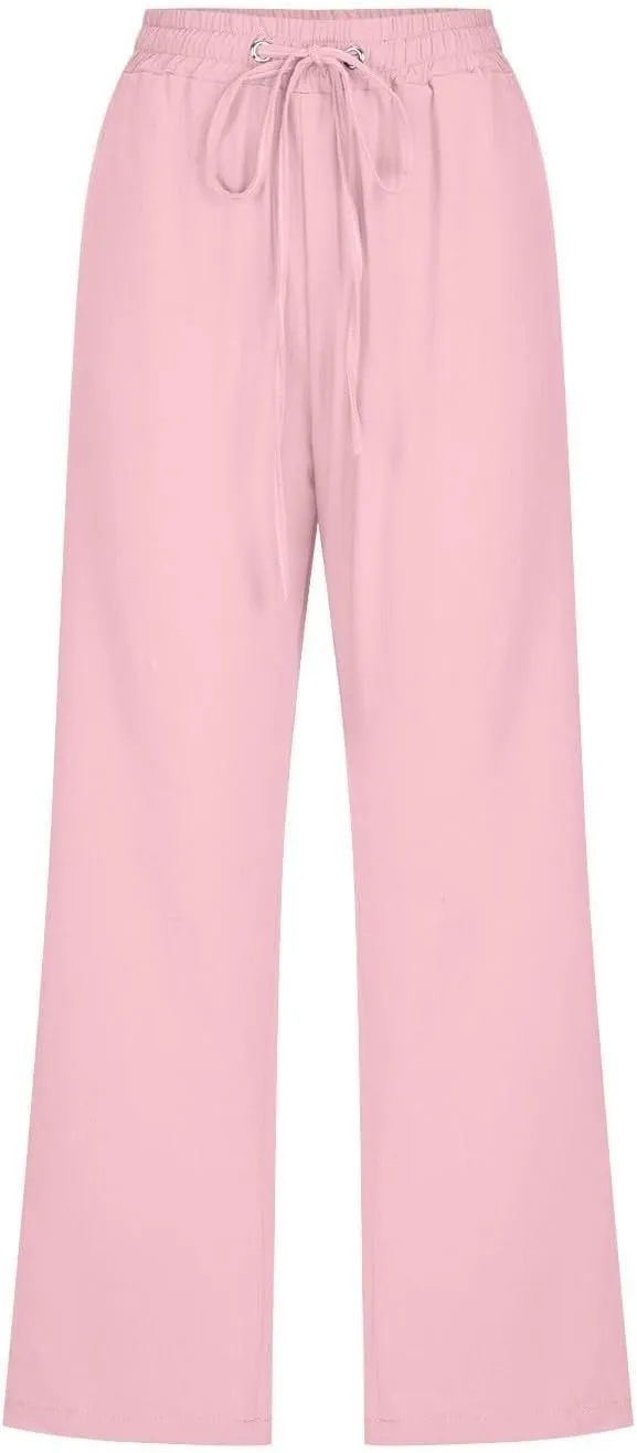 Capri Pants for Women Cotton Linen Casual Summer 2025 Straight Wide Leg Drawstring Elastic Waist Cropped Trouser