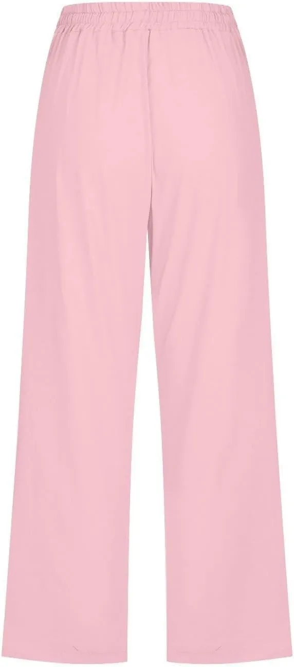 Capri Pants for Women Cotton Linen Casual Summer 2025 Straight Wide Leg Drawstring Elastic Waist Cropped Trouser