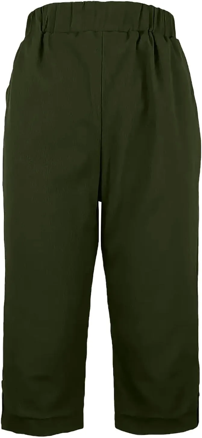 Capri Pants for Women Straight Wide Leg High Waist Linen Summer Clothing Lightweight Baggy Trousers
