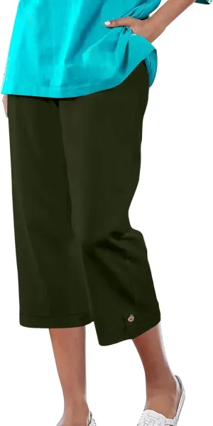 Capri Pants for Women Straight Wide Leg High Waist Linen Summer Clothing Lightweight Baggy Trousers