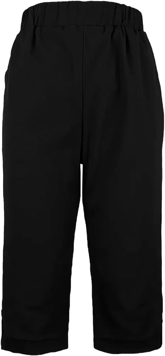 Capri Pants for Women Straight Wide Leg High Waist Linen Summer Clothing Lightweight Baggy Trousers