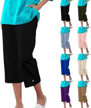 Capri Pants for Women Straight Wide Leg High Waist Linen Summer Clothing Lightweight Baggy Trousers