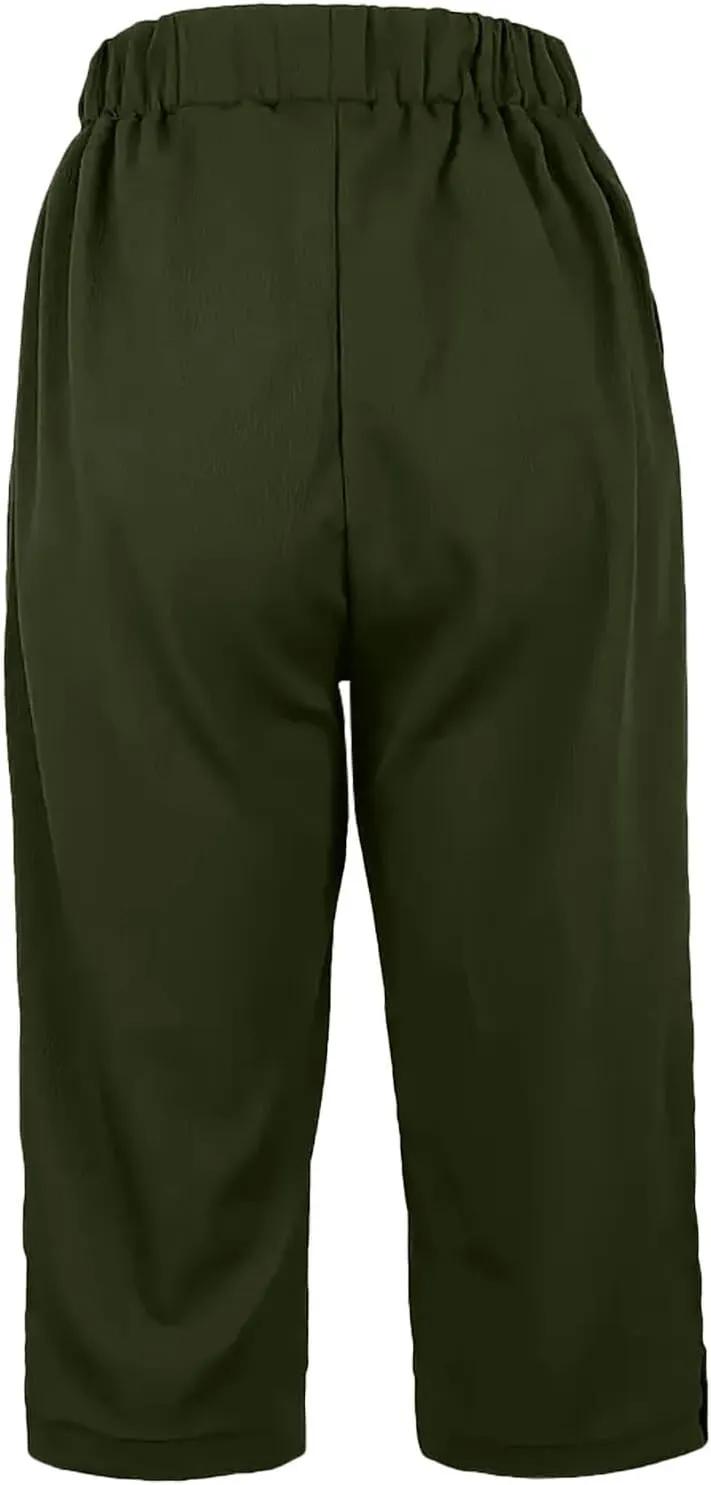 Capri Pants for Women Straight Wide Leg High Waist Linen Summer Clothing Lightweight Baggy Trousers