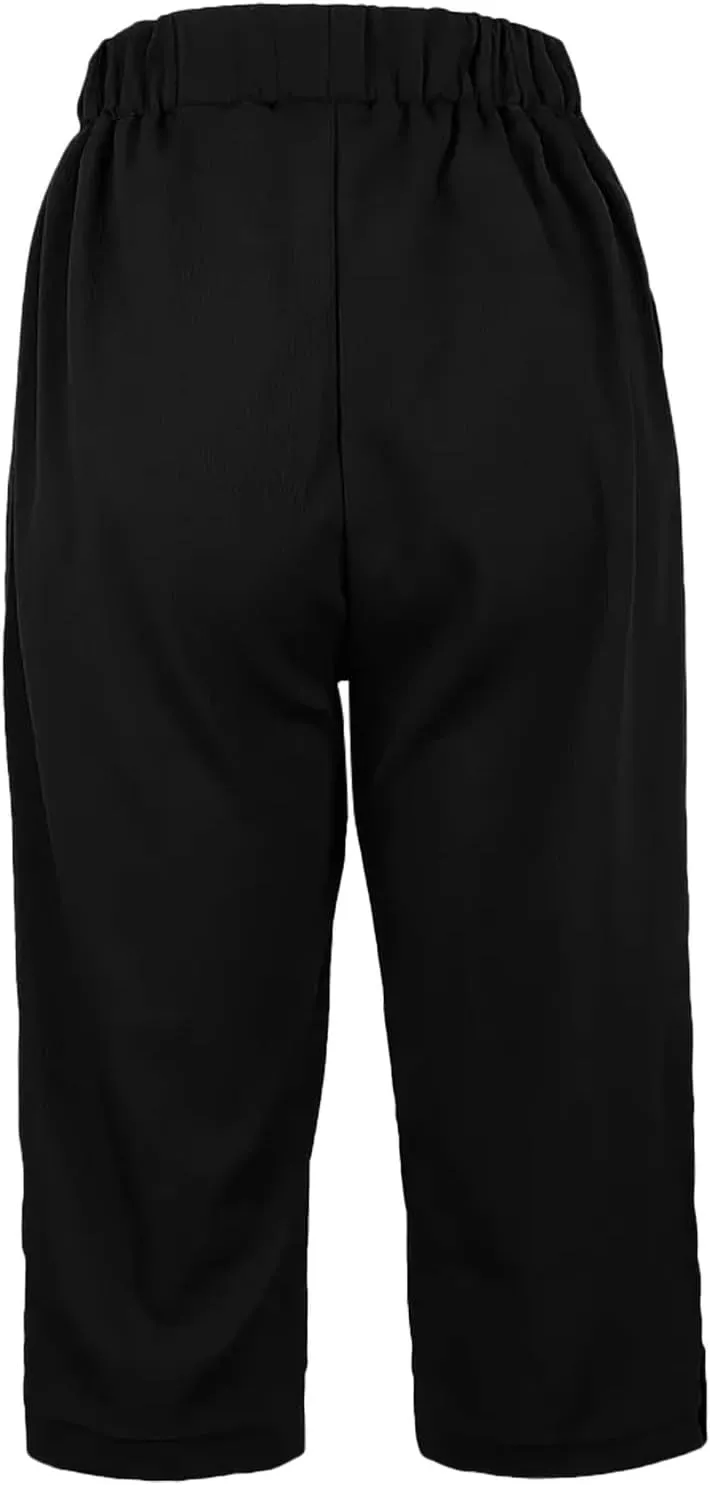 Capri Pants for Women Straight Wide Leg High Waist Linen Summer Clothing Lightweight Baggy Trousers