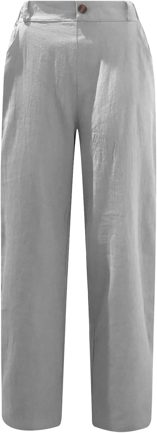 Capris for Women Casual Summer Cotton Linen Pants Lightweight High Waist Stright Leg Cropped Trouser with Pockets