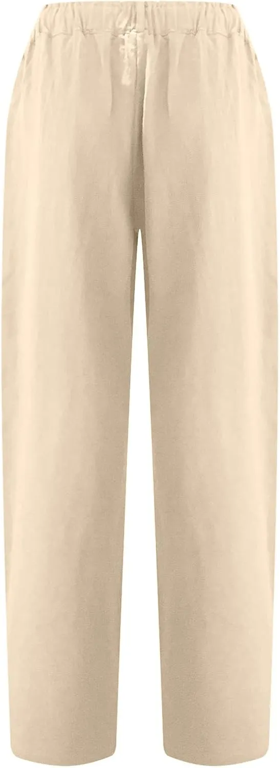 Capris for Women Casual Summer Cotton Linen Pants Lightweight High Waist Stright Leg Cropped Trouser with Pockets