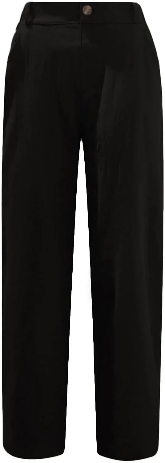 Capris for Women Casual Summer Cotton Linen Pants Lightweight High Waist Stright Leg Cropped Trouser with Pockets