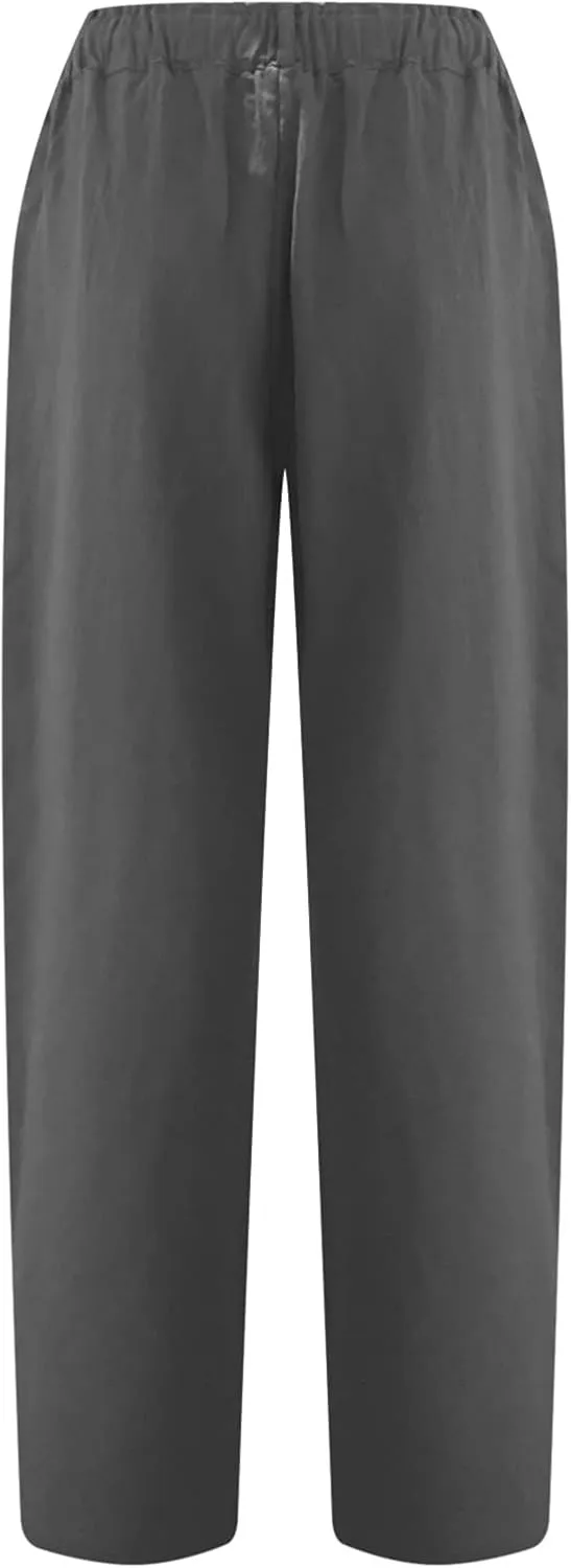 Capris for Women Casual Summer Cotton Linen Pants Lightweight High Waist Stright Leg Cropped Trouser with Pockets