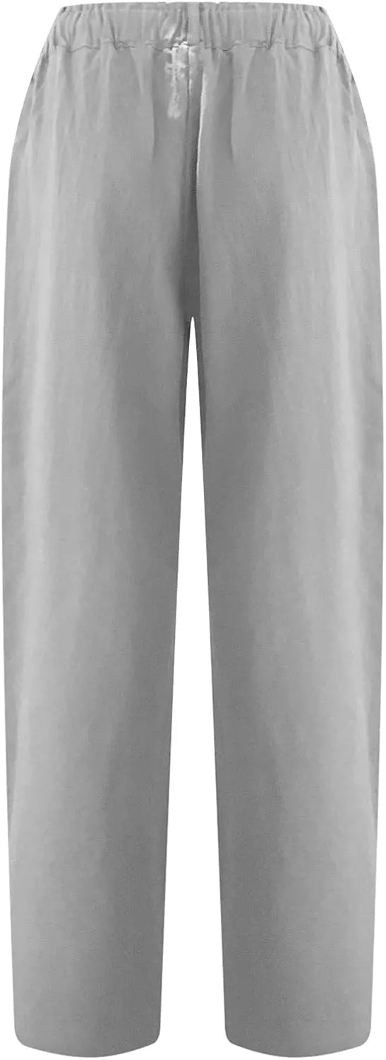 Capris for Women Casual Summer Cotton Linen Pants Lightweight High Waist Stright Leg Cropped Trouser with Pockets