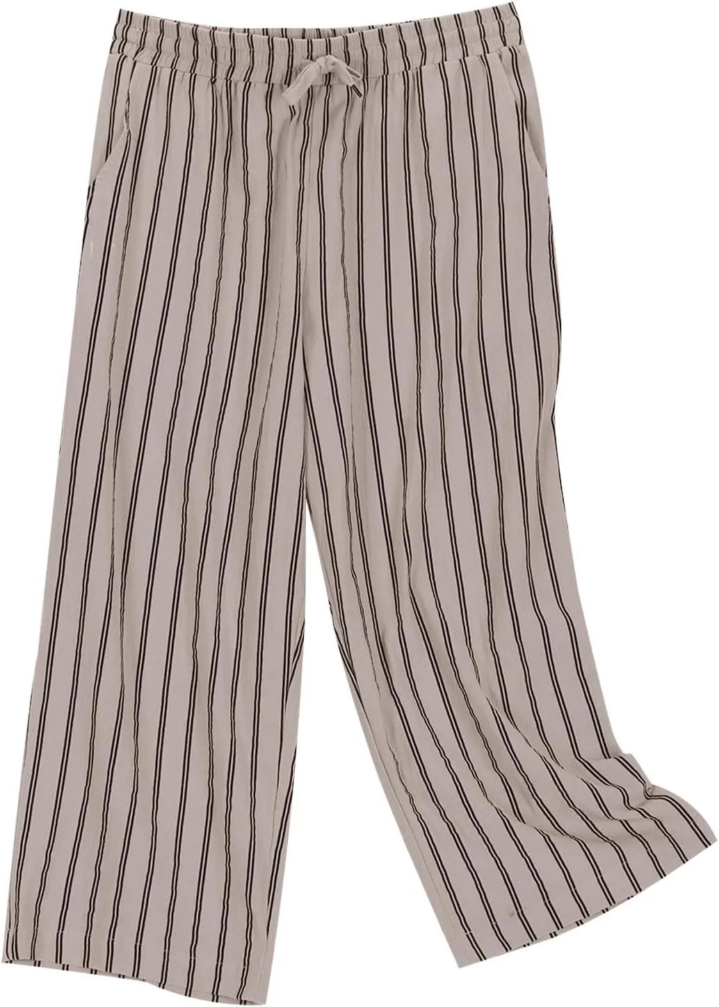 Capris for Women Fashion Casual Stripe Elastic Loose Pants Straight Wide Leg Trousers Womens Beach Vacation Outfits