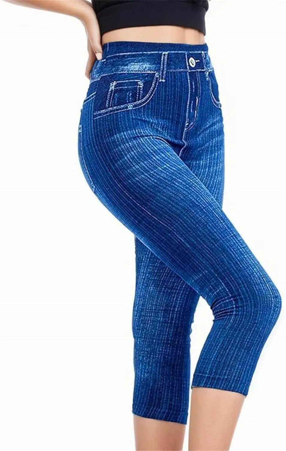 Capris Jeans for Women High Waisted Stretchy Skinny Denim Capri Pants Soft Tummy Control Cropped Jeggings with Pocket
