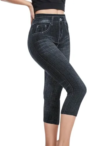 Capris Jeans for Women High Waisted Stretchy Skinny Denim Capri Pants Soft Tummy Control Cropped Jeggings with Pocket