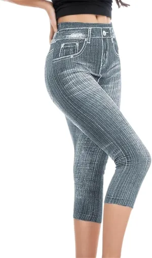 Capris Jeans for Women High Waisted Stretchy Skinny Denim Capri Pants Soft Tummy Control Cropped Jeggings with Pocket