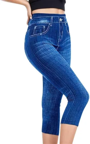 Capris Jeans for Women High Waisted Stretchy Skinny Denim Capri Pants Soft Tummy Control Cropped Jeggings with Pocket