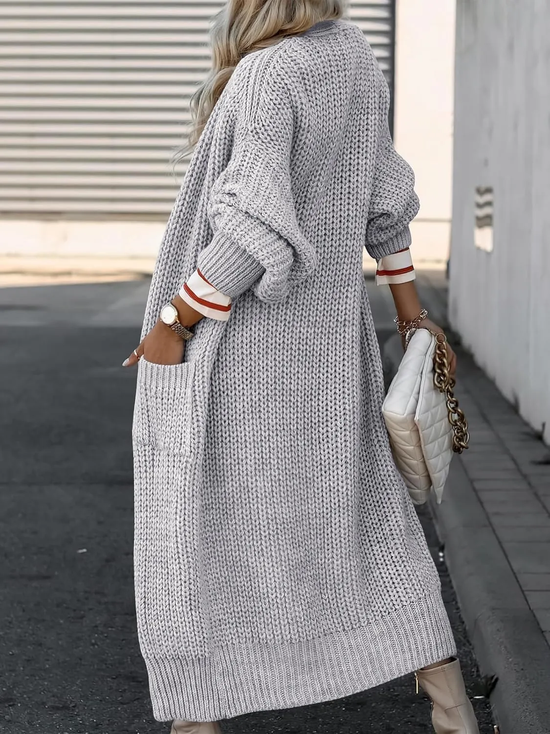 Caracilia Women Cardigan Sweaters Long Sleeve Open Front Knit Long Coat Duster Cozy 2025 Fall Winter Outfits with Pockets