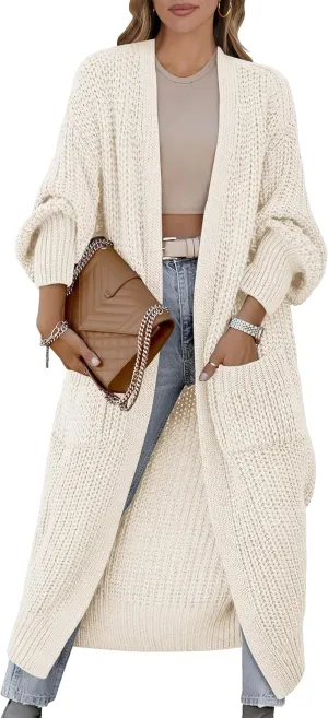 Caracilia Women Cardigan Sweaters Long Sleeve Open Front Knit Long Coat Duster Cozy 2025 Fall Winter Outfits with Pockets