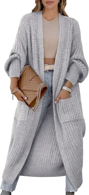 Caracilia Women Cardigan Sweaters Long Sleeve Open Front Knit Long Coat Duster Cozy 2025 Fall Winter Outfits with Pockets