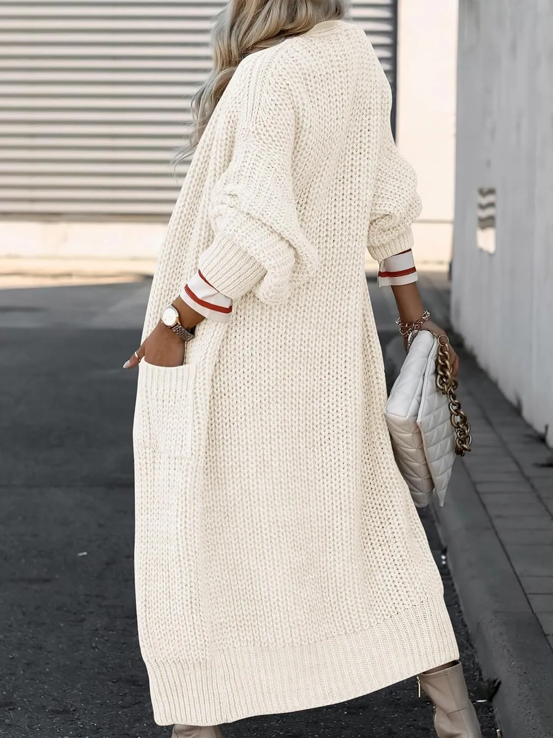 Caracilia Women Cardigan Sweaters Long Sleeve Open Front Knit Long Coat Duster Cozy 2025 Fall Winter Outfits with Pockets