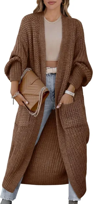 Caracilia Women Cardigan Sweaters Long Sleeve Open Front Knit Long Coat Duster Cozy 2025 Fall Winter Outfits with Pockets