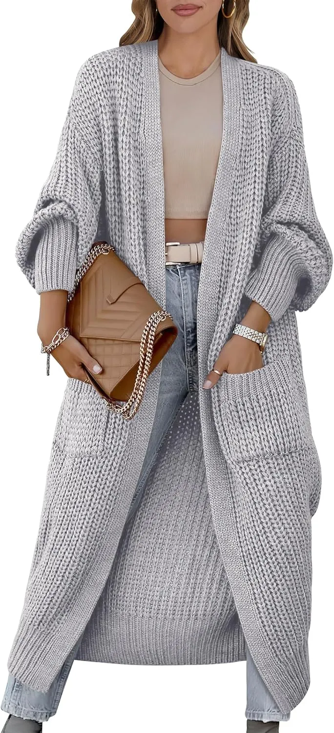Caracilia Women Cardigan Sweaters Long Sleeve Open Front Knit Long Coat Duster Cozy 2025 Fall Winter Outfits with Pockets