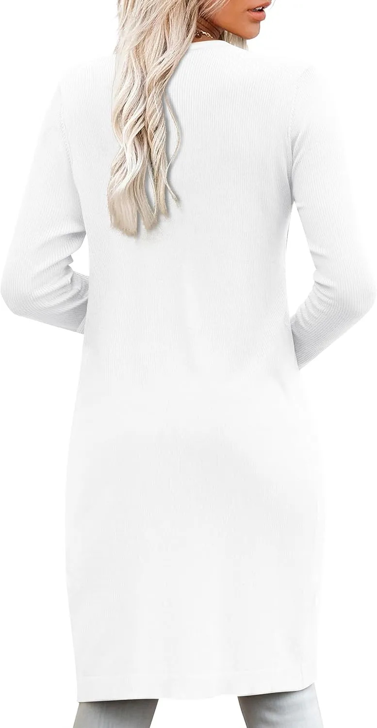 CARDYDONY Women's Long Cardigan Open Front Color Block Cardigan Knit Sweaters