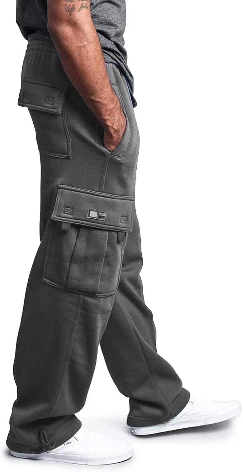 Cargo Pants for Men, Big and Tall Elastic Waist Cotton Sweatpants, Causal Solid Multi Pockets Joggers Athletic Pants