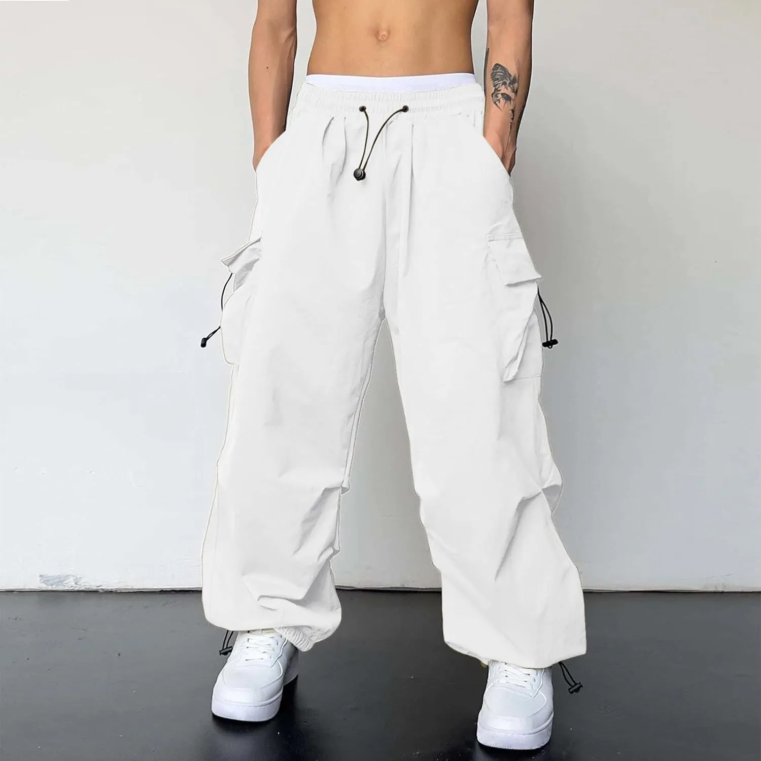 Cargo Pants for Men, Loose Fit Baggy Sweatpants, Casual Solid Color Pants with Pockets, Outdoor Drawstring Trousers
