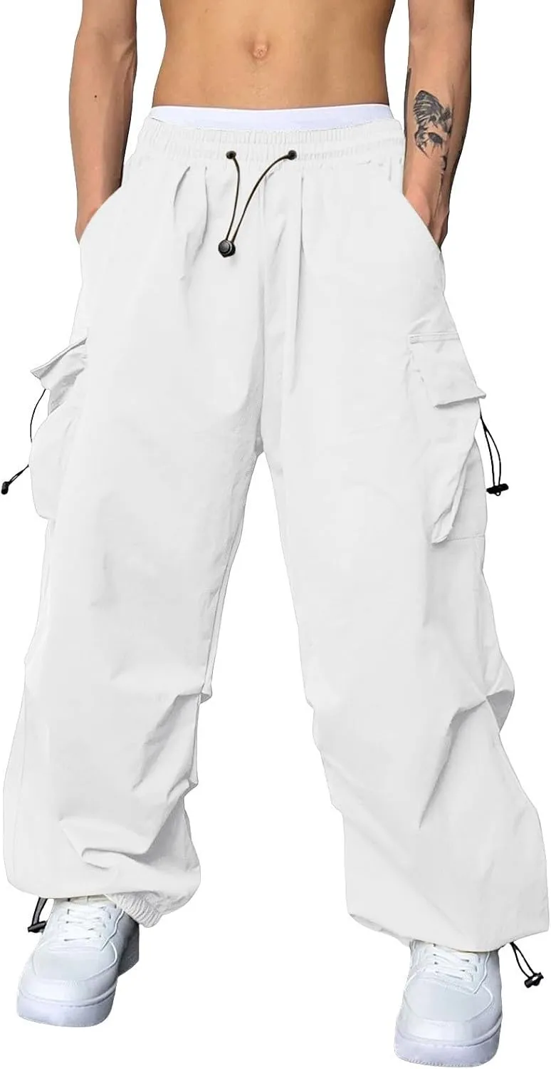Cargo Pants for Men, Loose Fit Baggy Sweatpants, Casual Solid Color Pants with Pockets, Outdoor Drawstring Trousers