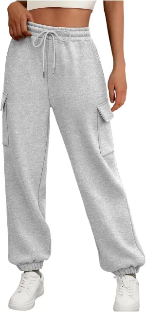 Cargo Sweatpants for Teen Girls Cinch Bottom Baggy Trousers High Waisted Soft with Pockets Lounge Pants Joggers Comfy
