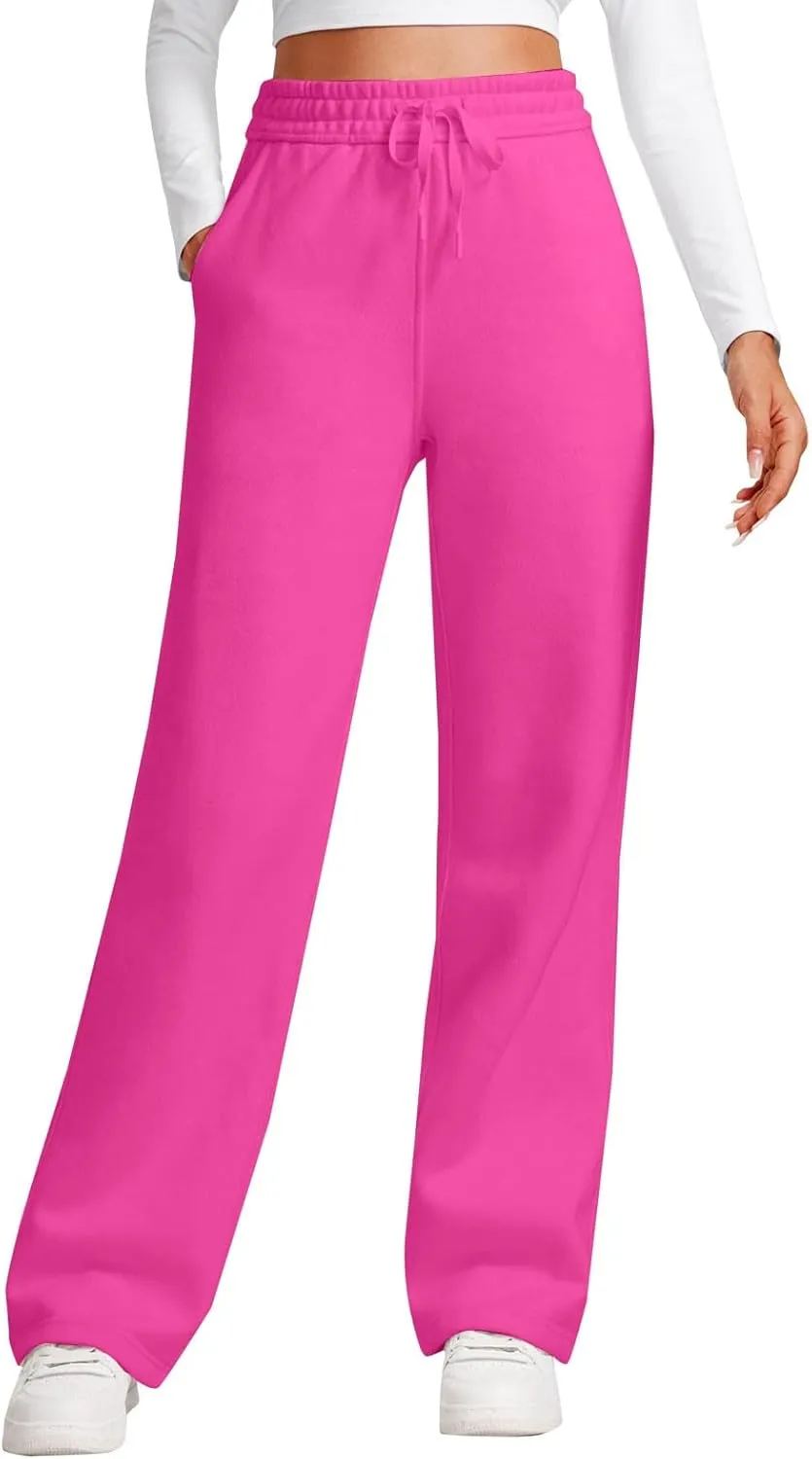 Casual High Waist Drawstring Straight Leg Trousers Loose Fit Comfy Workout Athletic Yoga Pants with Pockets for Women