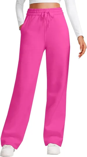 Casual High Waist Drawstring Straight Leg Trousers Loose Fit Comfy Workout Athletic Yoga Pants with Pockets for Women