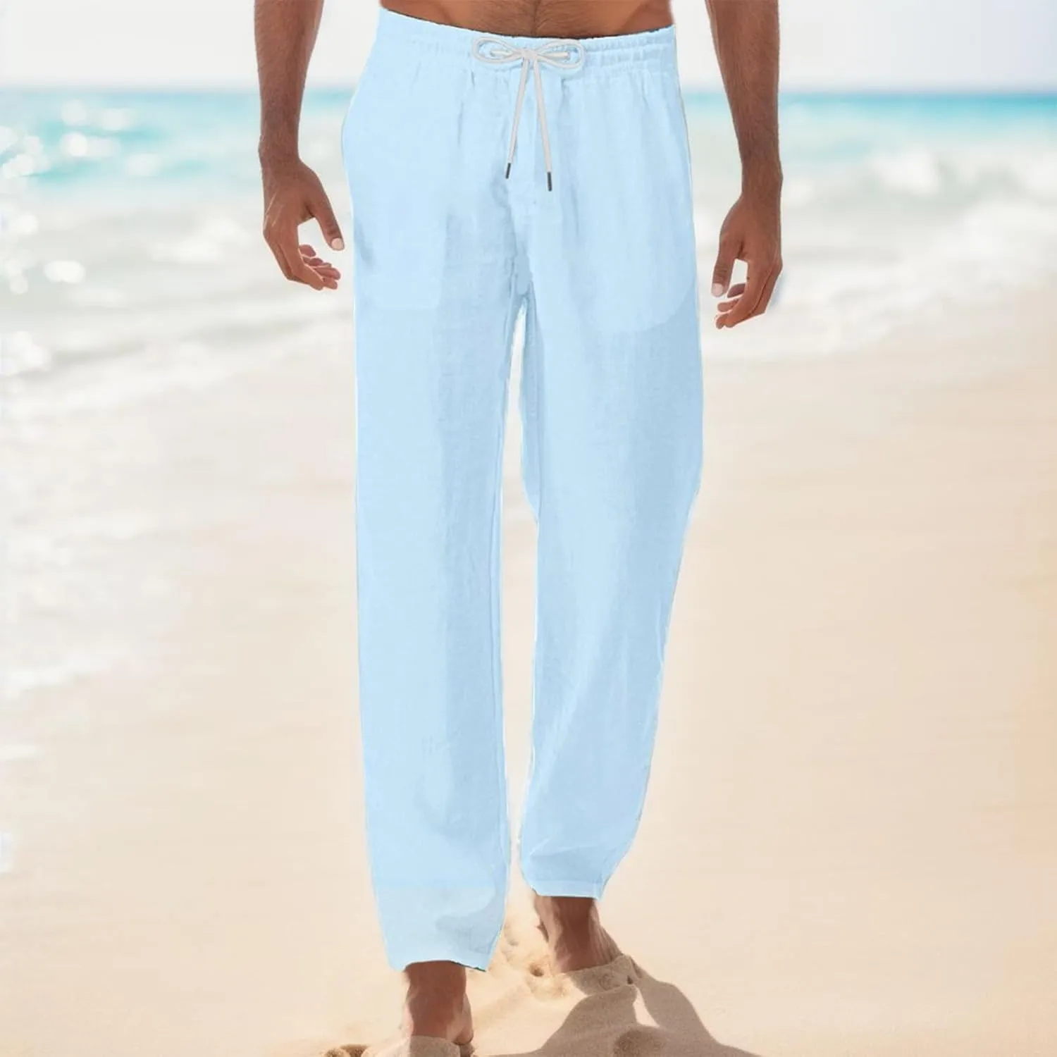 Casual Pants Men Summer Trouser Pants Casual Loose Joggers Lightweight Straight Stretch Sports Pants with Pockets