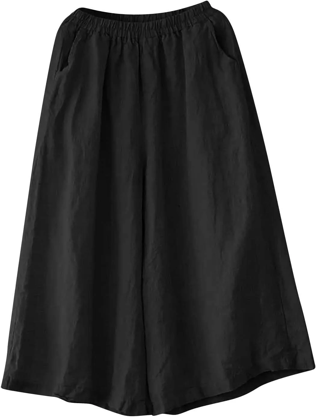 Ceboyel Wide Legged Pants for Women Cotton Linen Palazzo Trousers Boho Casual Capris Summer Crop Pants with Pockets