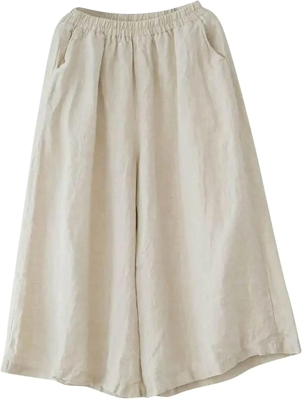 Ceboyel Wide Legged Pants for Women Cotton Linen Palazzo Trousers Boho Casual Capris Summer Crop Pants with Pockets