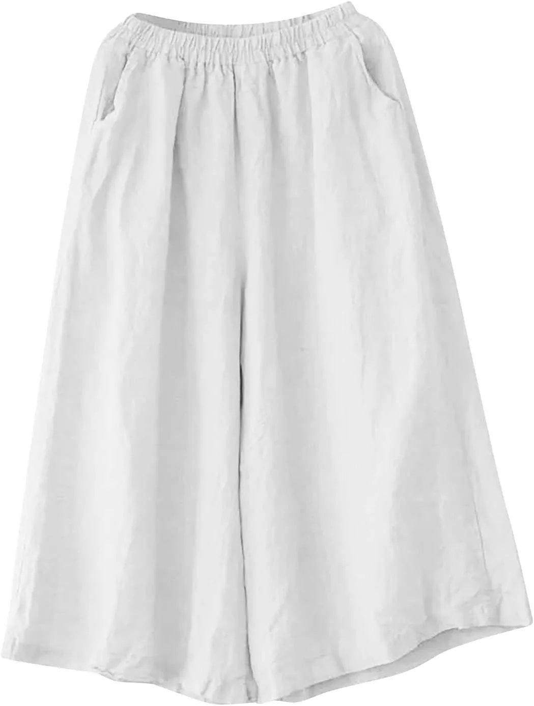 Ceboyel Wide Legged Pants for Women Cotton Linen Palazzo Trousers Boho Casual Capris Summer Crop Pants with Pockets