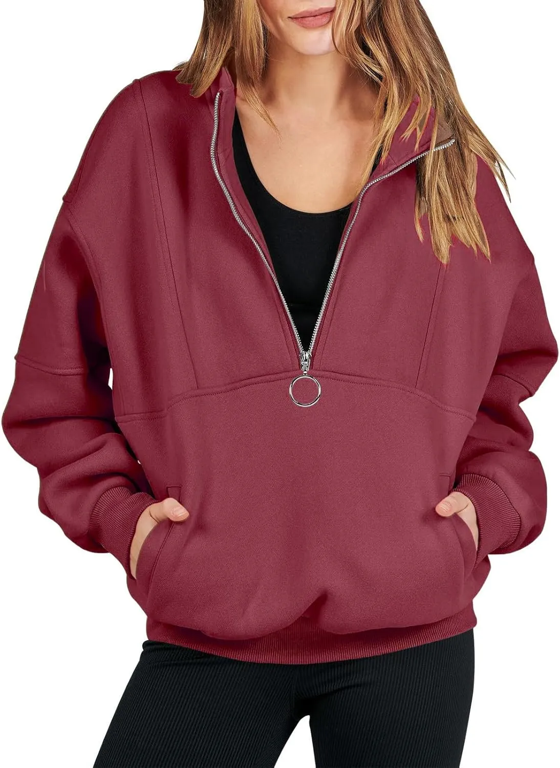 Ceboyel Women Quarter Zip Oversized Sweatshirt Long Sleeve Pullover Tops 1/4 Zip Hoodie Trendy Teen Girls Clothing 2023