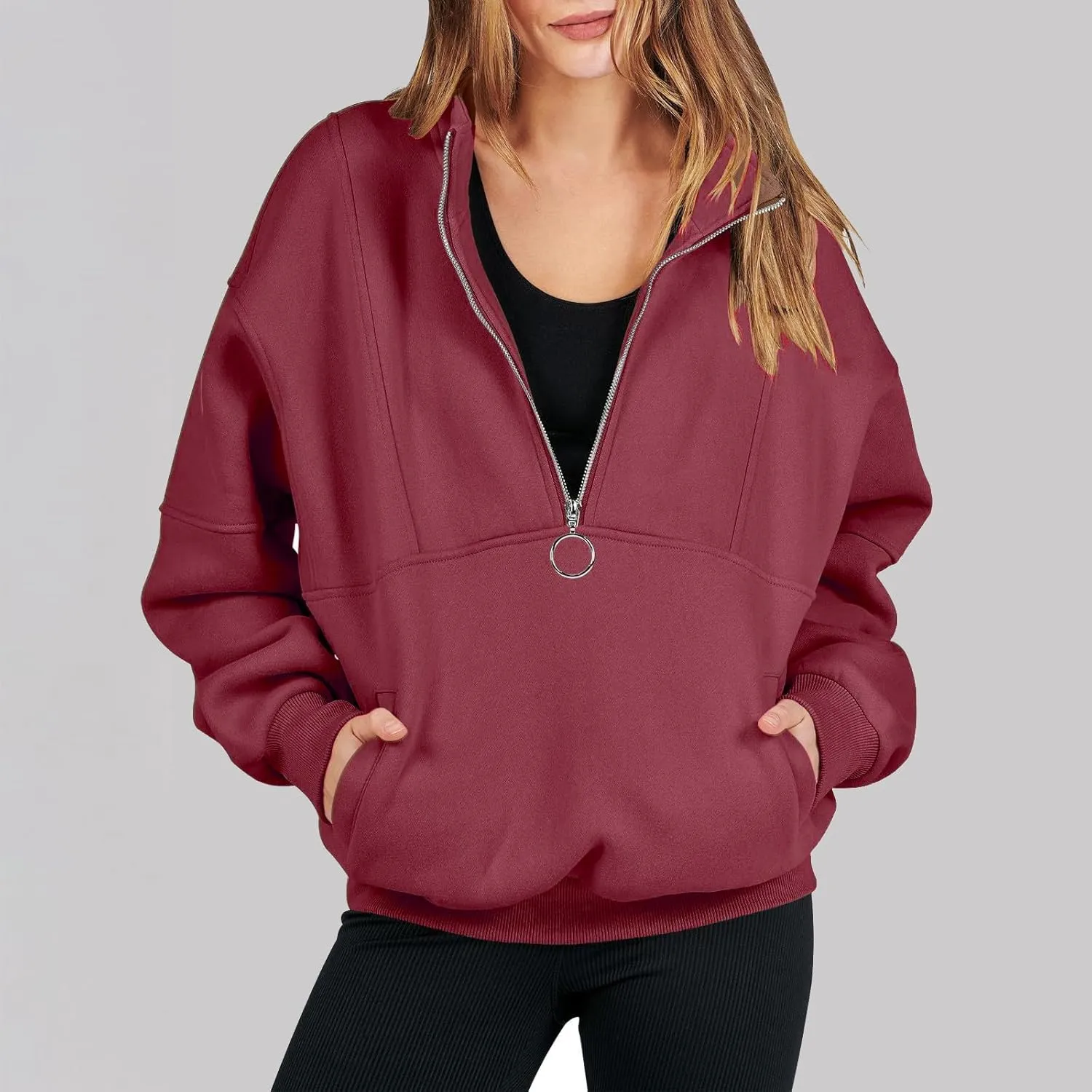 Ceboyel Women Quarter Zip Oversized Sweatshirt Long Sleeve Pullover Tops 1/4 Zip Hoodie Trendy Teen Girls Clothing 2023
