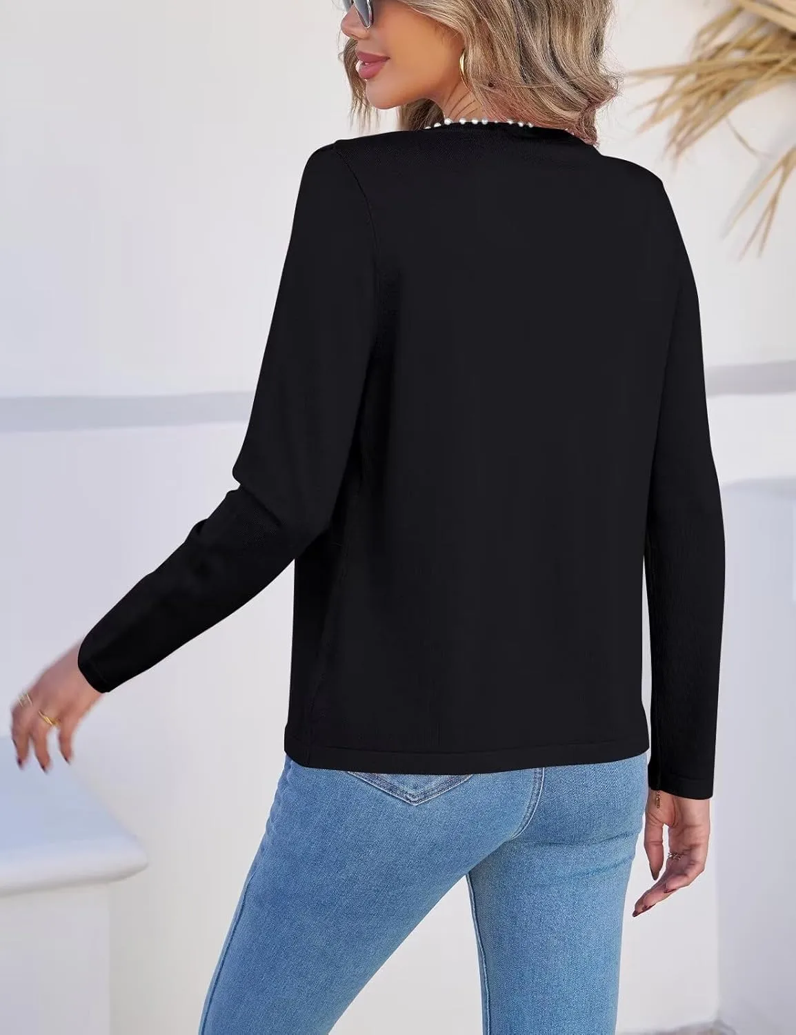 CiCiBird Women Lightweight Open Front Sweater Cardigan Pearls Trim Knit Jacket Trendy Long Sleeve Clothes Coatigan