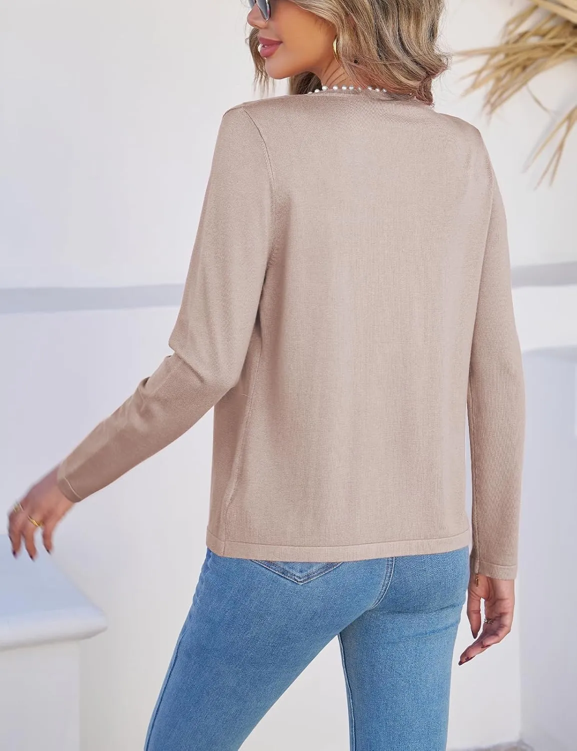 CiCiBird Women Lightweight Open Front Sweater Cardigan Pearls Trim Knit Jacket Trendy Long Sleeve Clothes Coatigan