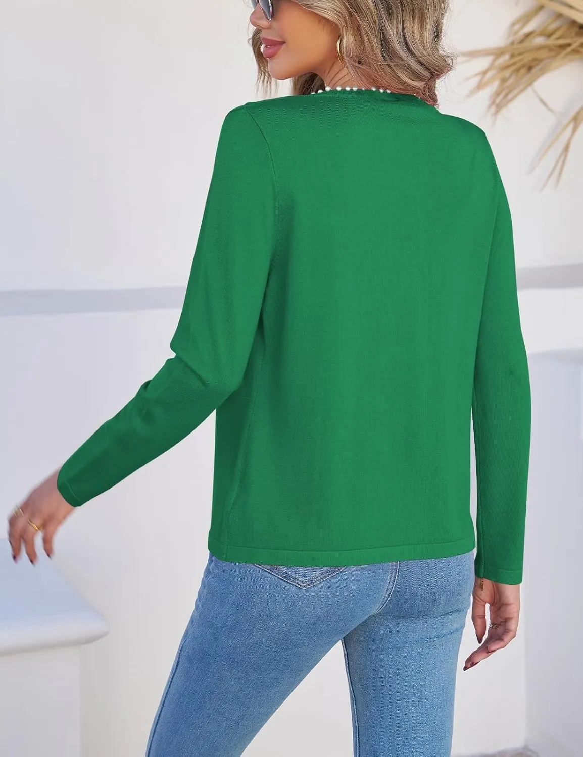 CiCiBird Women Lightweight Open Front Sweater Cardigan Pearls Trim Knit Jacket Trendy Long Sleeve Clothes Coatigan