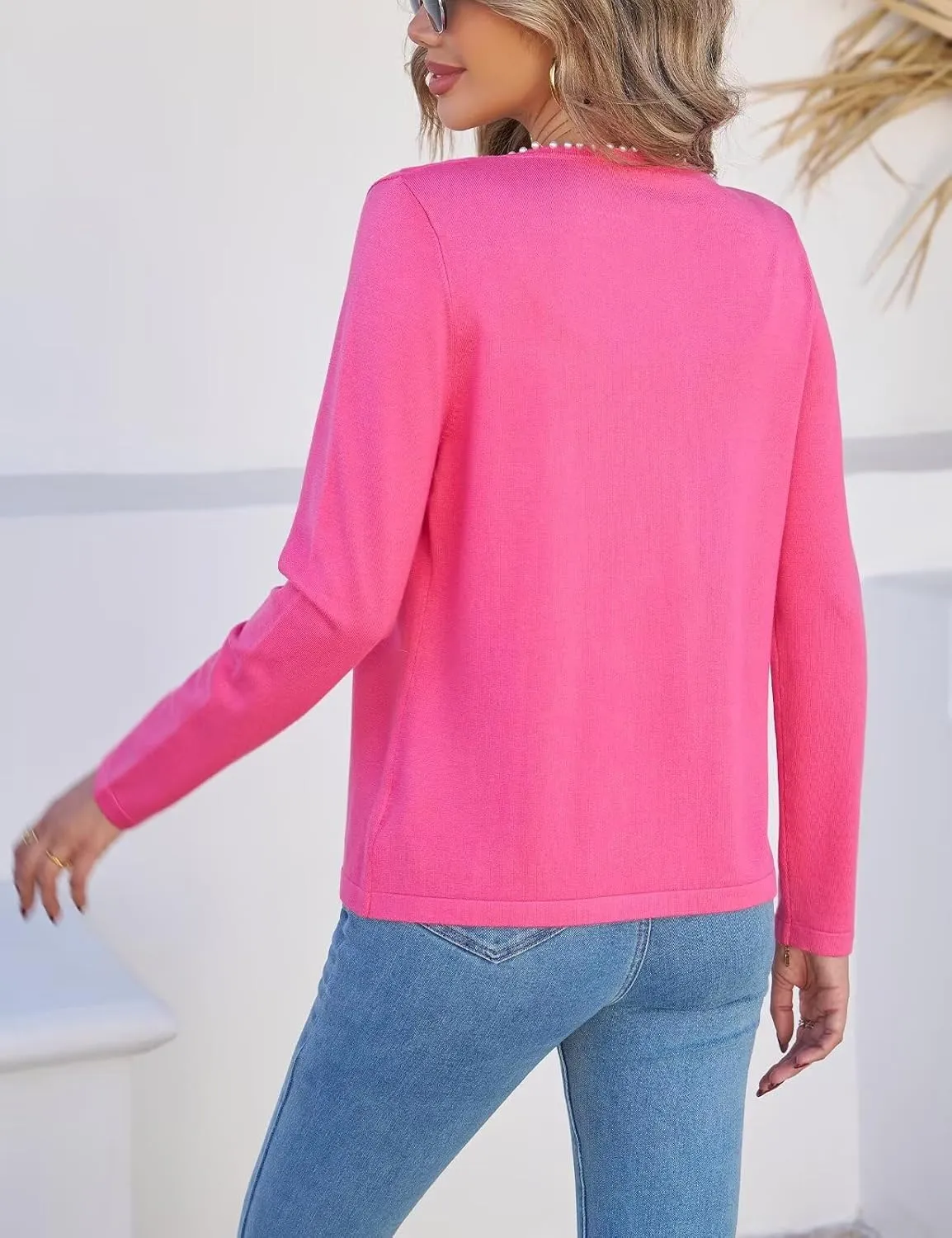 CiCiBird Women Lightweight Open Front Sweater Cardigan Pearls Trim Knit Jacket Trendy Long Sleeve Clothes Coatigan